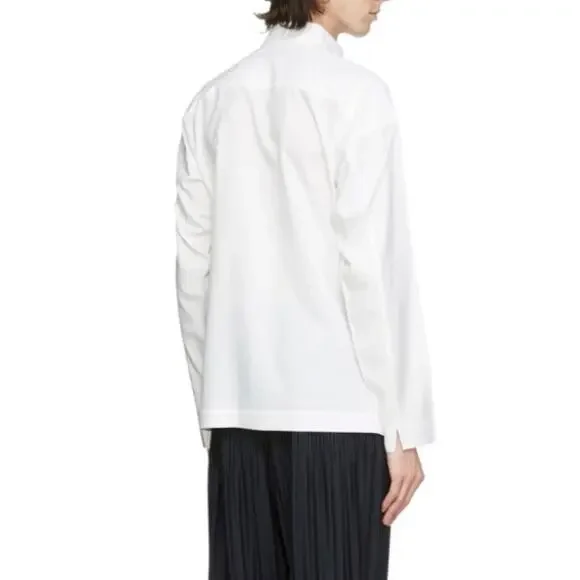 Homme Plisse Issey Miyake White Shirt Bow Tie Collar Print Size 2 Japan